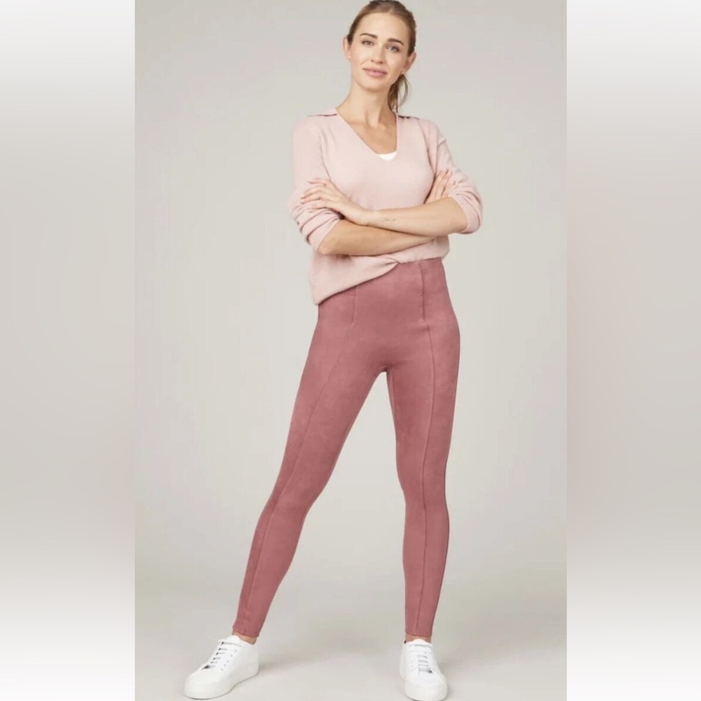 SPANX Faux Suede Leggings Rich Rose Pink High Waist Sz L
